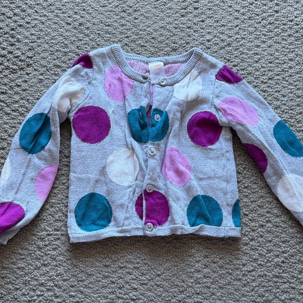 Gymboree White Cardigan with Teal, Pink & Purple Polka Dots - Cute Knit Top